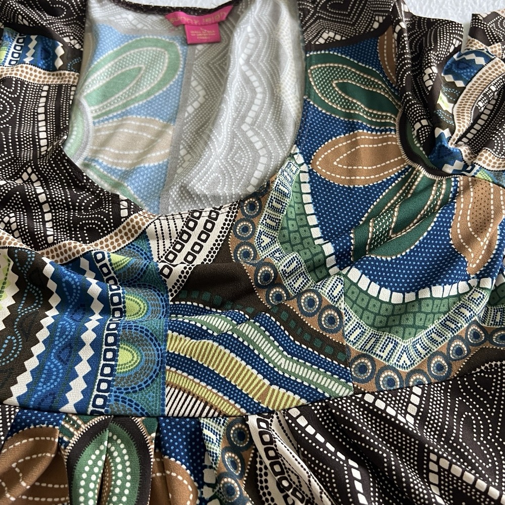 Sunny Leigh Dress Womens L Multicolor Geometric Floral Empire Waist Long Sleeve - Picture 5 of 10